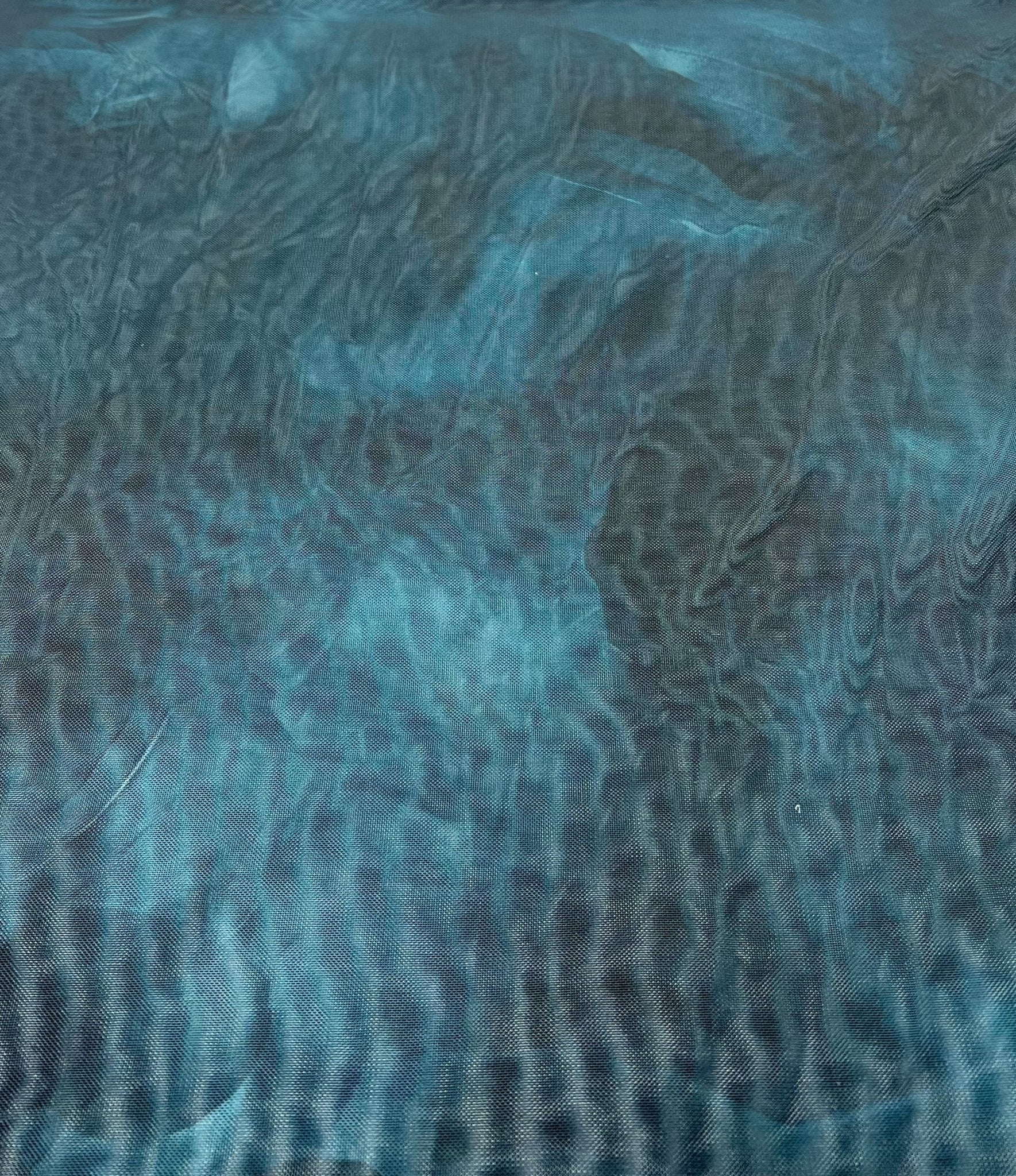 Teal Green Tie Dye Print Mesh Fabric Stretch - T9 Fabrics